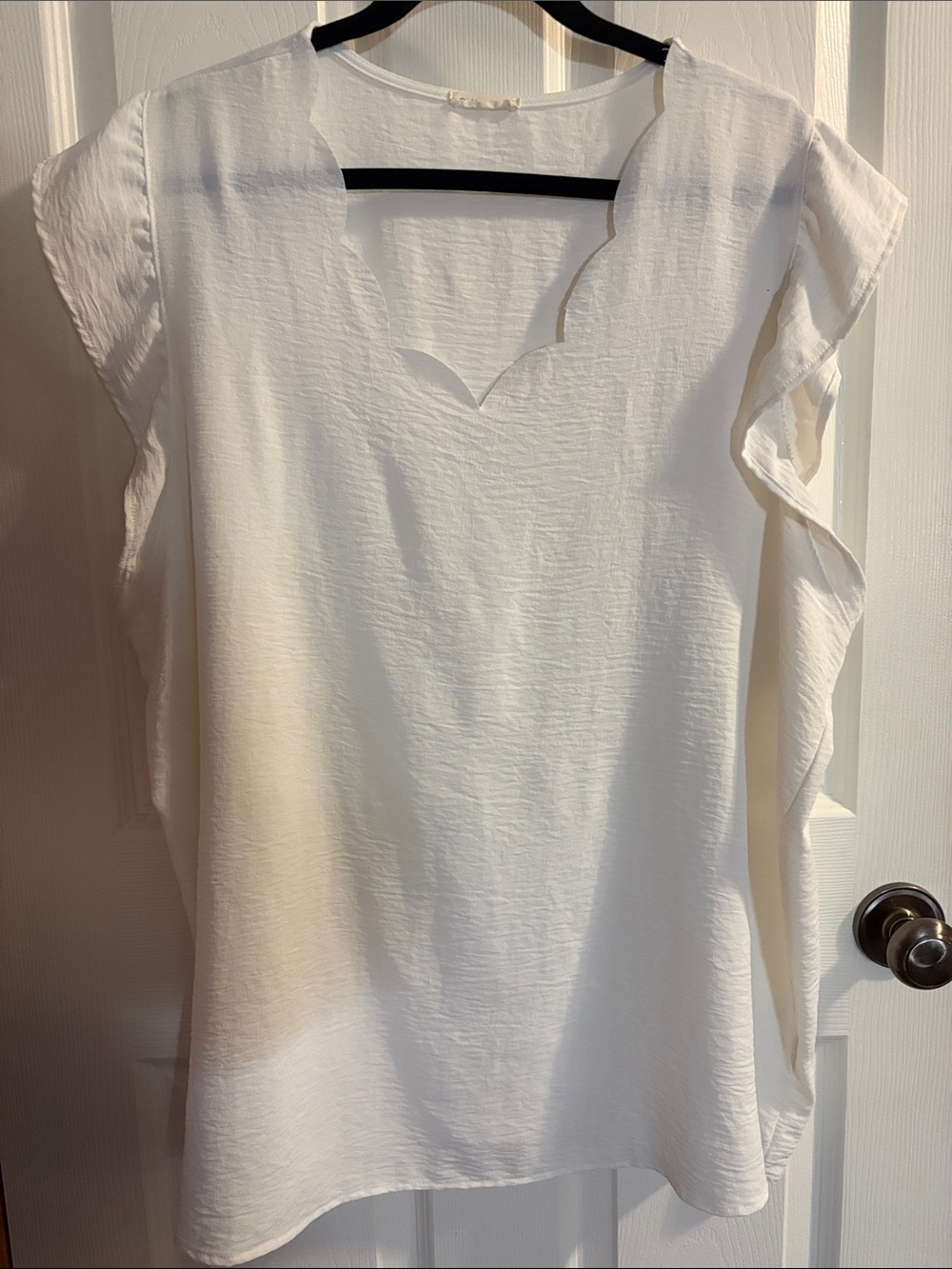 Scalloped Neck White Women's Blouse